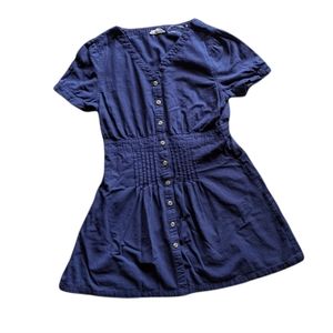 Anthro Entro Short Sleeve Button-Down Pleated Navy Mini Dress Women’s Size M/L